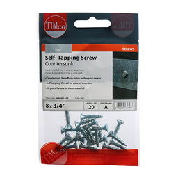 TIMCO Self-Tapping Countersunk Silver Screws - 8 x 3/4 (20pcs)