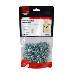 TIMCO Twin-Threaded Countersunk Silver Woodscrews - 8 x 3/4 (540pcs)