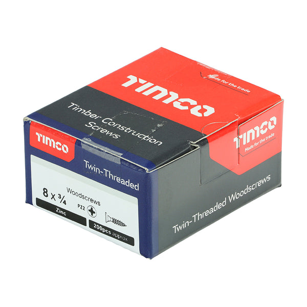 TIMCO Twin-Threaded Countersunk Silver Woodscrews - 8 x 3/4 (200pcs)