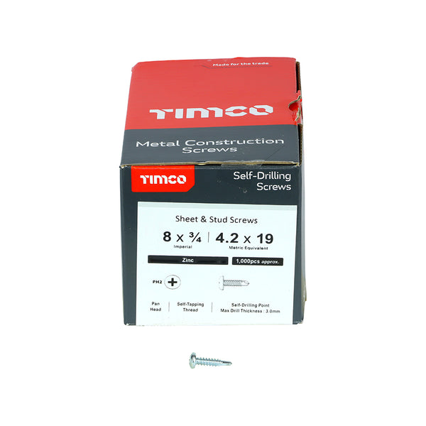 TIMCO Self-Drilling Metal Framing Pan Head Silver Screws - 8 x 3/4 (1000pcs)