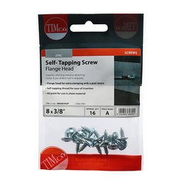 TIMCO Self-Tapping Flange Head Silver Screws - 8 x 3/8 (16pcs)