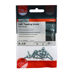 TIMCO Self-Tapping Pan Head Silver Screws - 8 x 5/8 (14pcs)