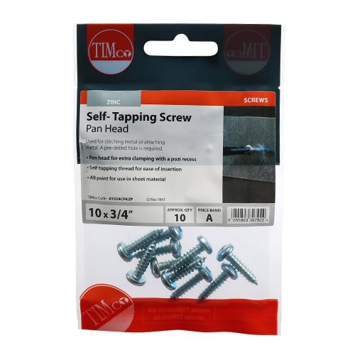 TIMCO Self-Tapping Pan Head Silver Screws - 10 x 3/4 (10pcs)