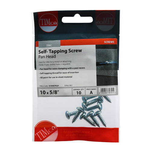 TIMCO Self-Tapping Pan Head Silver Screws - 10 x 5/8 (10pcs)