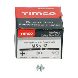 TIMCO Roofing Bolts & Square Nuts Silver - M5 x 12 (200pcs)