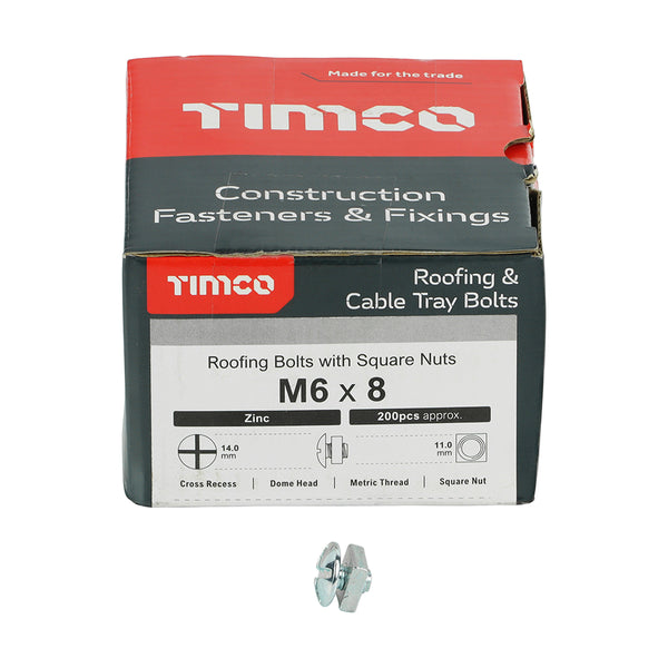 TIMCO Roofing Bolts & Square Nuts Silver - M6 x 8 (200pcs)