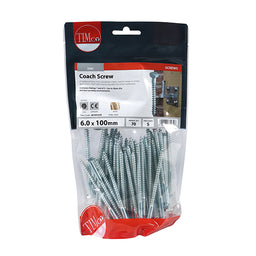 TIMCO Coach Screws Hex Head Silver  - 6.0 x 100 (70pcs)