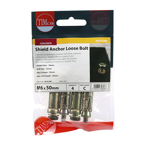 TIMCO Shield Anchors Loose Bolt Gold - M6:10L (M6 x 50) (4pcs)