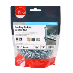 TIMCO Roofing Bolts & Square Nuts Silver - M6 x 12 (150pcs)