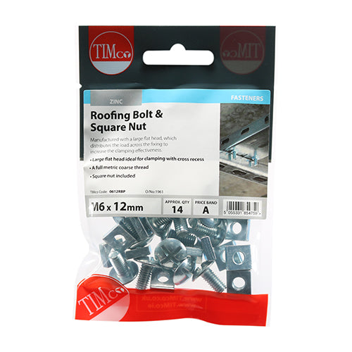 TIMCO Roofing Bolts & Square Nuts Silver - M6 x 12 (14pcs)