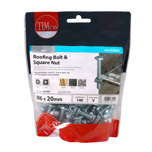 TIMCO Roofing Bolts & Square Nuts Silver - M6 x 20 (140pcs)