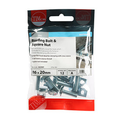 TIMCO Roofing Bolts & Square Nuts Silver - M6 x 20 (12pcs)