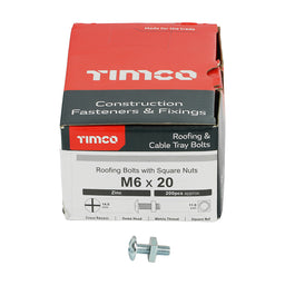 TIMCO Roofing Bolts & Square Nuts Silver - M6 x 20 (200pcs)