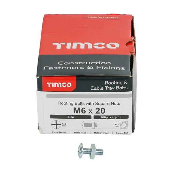 TIMCO Roofing Bolts & Square Nuts Silver - M6 x 20 (200pcs)