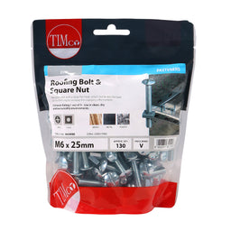 TIMCO Roofing Bolts & Square Nuts Silver - M6 x 25 (130pcs)