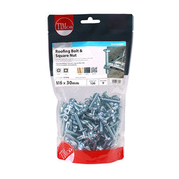 TIMCO Roofing Bolts & Square Nuts Silver - M6 x 30 (120pcs)