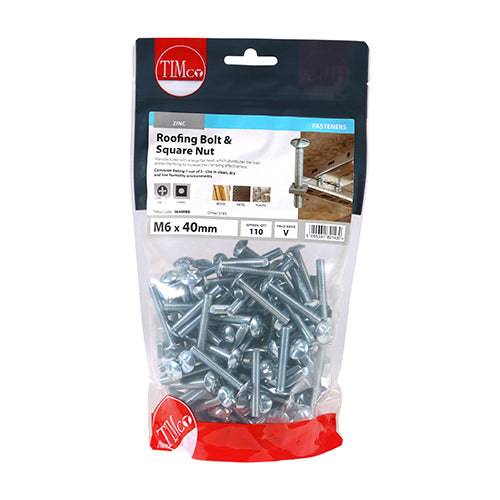 TIMCO Roofing Bolts & Square Nuts Silver - M6 x 40 (110pcs)