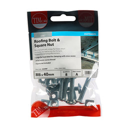 TIMCO Roofing Bolts & Square Nuts Silver - M6 x 40 (8pcs)