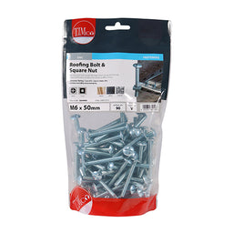 TIMCO Roofing Bolts & Square Nuts Silver - M6 x 50 (90pcs)