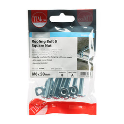 TIMCO Roofing Bolts & Square Nuts Silver - M6 x 50 (8pcs)