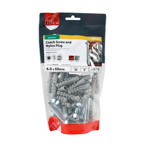 TIMCO Coach Screws Hex Head Silver  - 6.0 x 60 (40pcs)