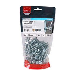 TIMCO Roofing Bolts & Square Nuts Silver - M6 x 60 (80pcs)