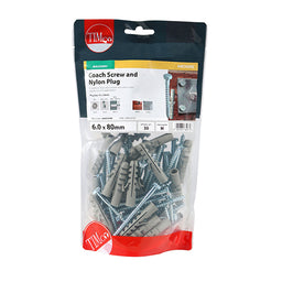 TIMCO Coach Screws Hex Head Silver  - 6.0 x 80 (30pcs)