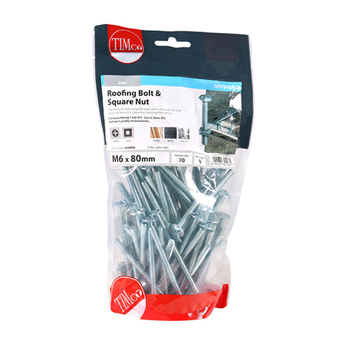 TIMCO Roofing Bolts & Square Nuts Silver - M6 x 80 (70pcs)