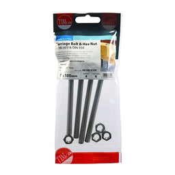 TIMCO Carriage Bolts DIN603 & Hex Full Nut DIN934 A2 Stainless Steel - M8 x 100 (4pcs)