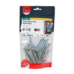 TIMCO Coach Screws Hex Head Silver  - 8.0 x 100 (12pcs)