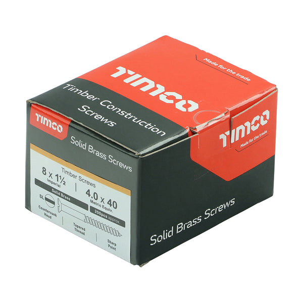 TIMCO Solid Brass Countersunk Woodscrews - 8 x 1 1/2 (200pcs)