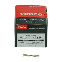 TIMCO Solid Brass Countersunk Woodscrews - 8 x 1 1/2 (200pcs)