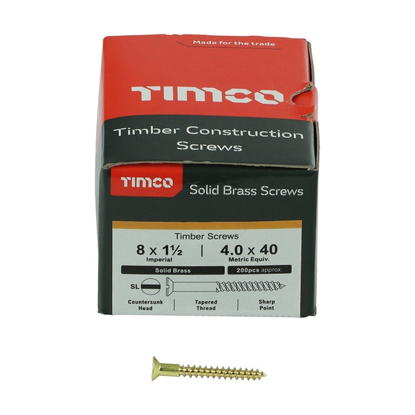 TIMCO Solid Brass Countersunk Woodscrews - 8 x 1 1/2 (200pcs)