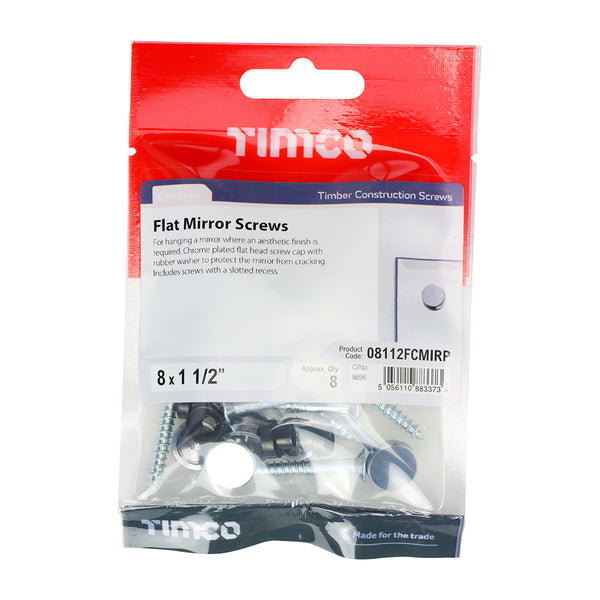 TIMCO Mirror Screws Flat Head Chrome - 8 x 1 1/2 (8pcs)