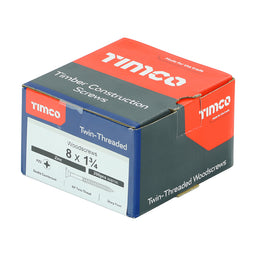 TIMCO Twin-Threaded Countersunk Silver Woodscrews - 8 x 1 3/4 (200pcs)