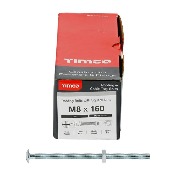 TIMCO Roofing Bolts & Square Nuts Silver - M8 x 160 (50pcs)