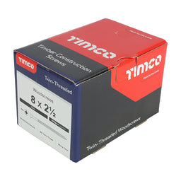 TIMCO Twin-Threaded Countersunk Silver Woodscrews - 8 x 2 1/2 (200pcs)