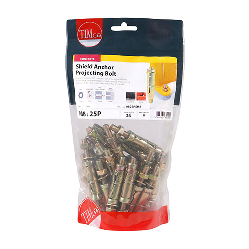 TIMCO Shield Anchors Projecting Bolt Gold - M8:25P (M8 x 70) (26pcs)