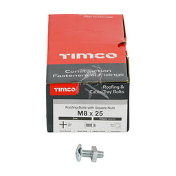 TIMCO Roofing Bolts & Square Nuts Silver - M8 x 25 (100pcs)