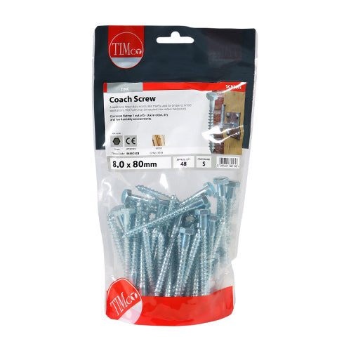 TIMCO Coach Screws Hex Head Silver  - 8.0 x 80 (48pcs)