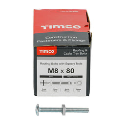 TIMCO Roofing Bolts & Square Nuts Silver - M8 x 80 (50pcs)