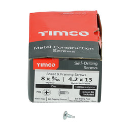 TIMCO Self-Drilling Wafer Head Silver Screws - 8 x 9/16 (1000pcs)