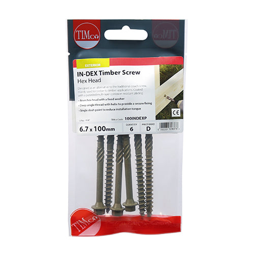 TIMCO Timber Screws Hex Flange Head Exterior Green - 6.7 x 100 (6pcs)