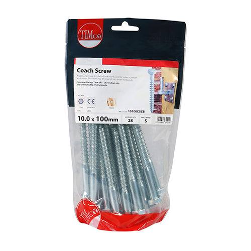 TIMCO Coach Screws Hex Head Silver  - 10.0 x 100 (28pcs)