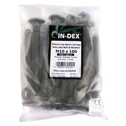 TIMCO Carriage Bolts DIN603 Hex Nuts & Form A Washers Green Exterior - M10 x 100 (10pcs)