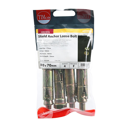 TIMCO Shield Anchors Loose Bolt Gold - M10:10L (M10 x 70) (4pcs)