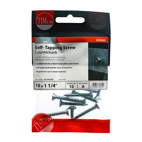 TIMCO Self-Tapping Countersunk Silver Screws - 10 x 1 1/4 (10pcs)