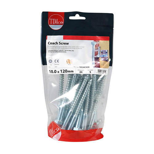 TIMCO Coach Screws Hex Head Silver  - 10.0 x 120 (24pcs)