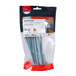 TIMCO Coach Screws Hex Head Silver  - 10.0 x 150 (18pcs)