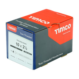 TIMCO Twin-Threaded Round Head Silver Woodscrews - 10 x 21/2 (200pcs)